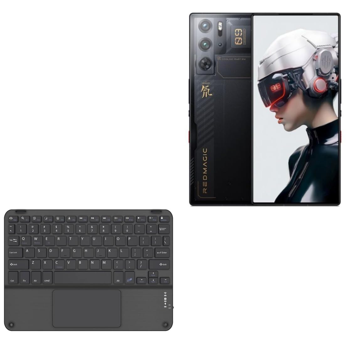BoxWave Keyboard Compatible with ZTE Red Magic 9 Pro - SlimKeys Bluetooth Keyboard with Trackpad, Portable Slim TouchPad - Jet Black