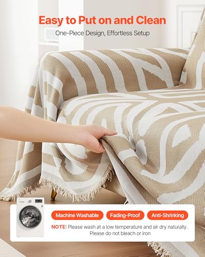 VEVOR Couchbezug (299 x 81 cm) Boho-Sofabezüge, Rutschfester Chenille-Kissenschutz für Ecksofas, waschbarer & kratzfester Loveseat-Schonbezug für Katzen-/Hundesofa-Schutz, Sofaüberzug Khaki
