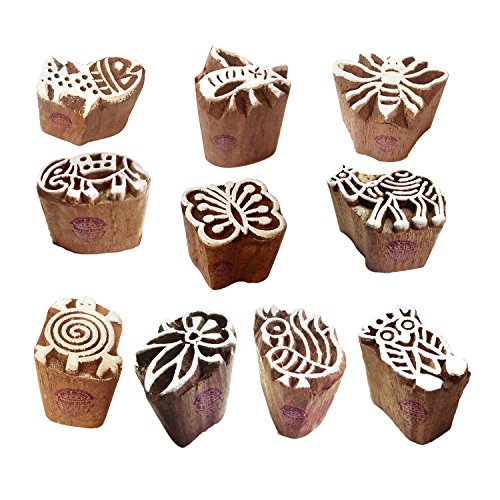 Paper Print Stamps Handcarved Small Animal Pattern Wood Blocks (Set of 10)