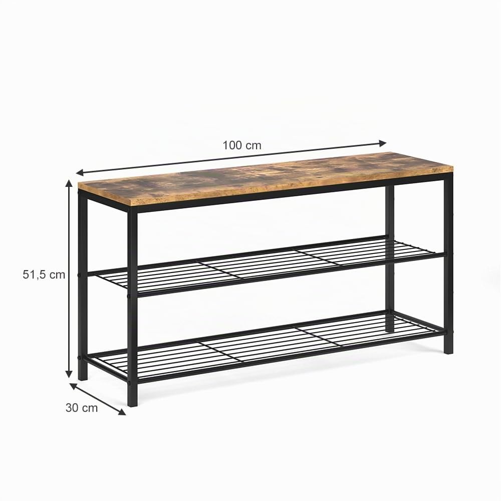 Vicco Banco para Zapatos Fyrk, Madera Antigua, 100 x 51.5 cm | con dos niveles de almacenamiento para una organización clara de los zapatos