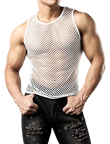 Image of JOGAL Men's Mesh Fishnet Fitted Sleeveless Muscle Top