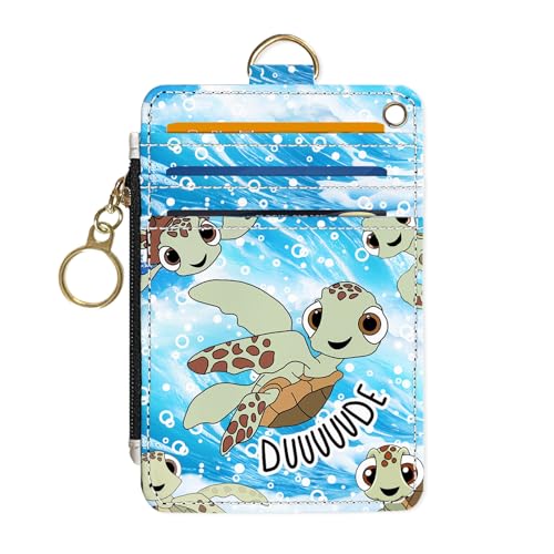 Image of Slim Wallet Credit Card Holder,Three sea turtles, RFID Wallet Women Cute Small Front Pocket Wallet With Zipper, PU Leather Thin travel RFID Blocking Card Case ID Window,Ladies Gifts