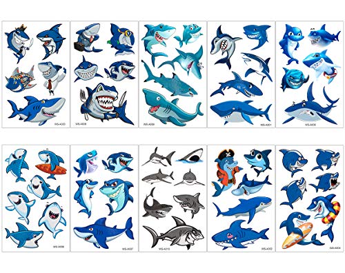 Biubee 30 Sheets Shark Temporary Tattoos, 162 Pcs 54 Different Patterns Waterproof Ocean