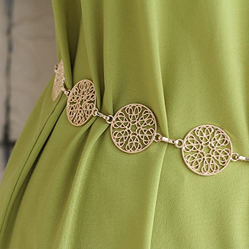 Hollow Circle Decorative Waist Chain Belts Gold Plated Metal Jeans Dress Belts for Women Girl3