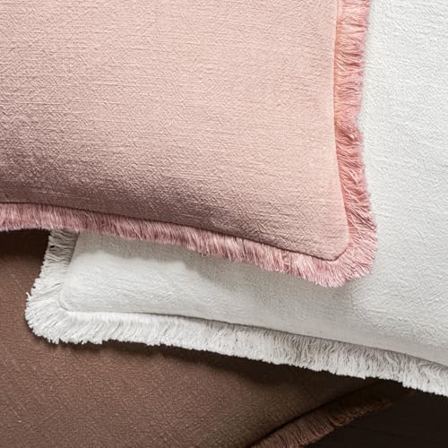 Image of MIULEE Decorative Throw Pillow Covers Neutral Linen Fringe Throw Pillows Euro Shams Set of 2 White Boho Farmhouse Cushion Covers for Couch Sofa Bed Living Room Spring Home Decor 26x26 Inch