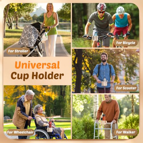 Image of Cup Holder for Walker: Stroller Cup Holder Attachment with Phone Holder | Wheelchair & Stroller Accessories for Rollator, Bike, Scooter, Golf Cart, Baby Essentials, Christmas New Mom Seniors Gifts