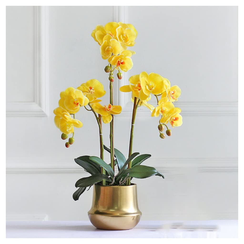 TOTIKI Artificial Flowers Artificial Flowers In Vase, For Decoration, Fake Orchid Phalaenopsis For Home Centerpiece Decor Decoration(Yellow)