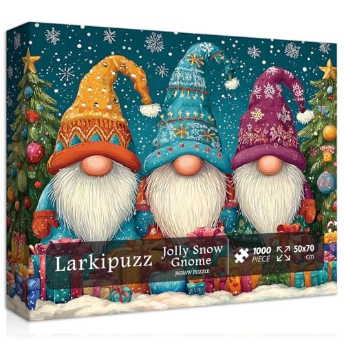 Christmas Gnomes 1000 Piece Puzzle for Adults, Larkipuzz Colorful Winter Snow Puzzles Chri...