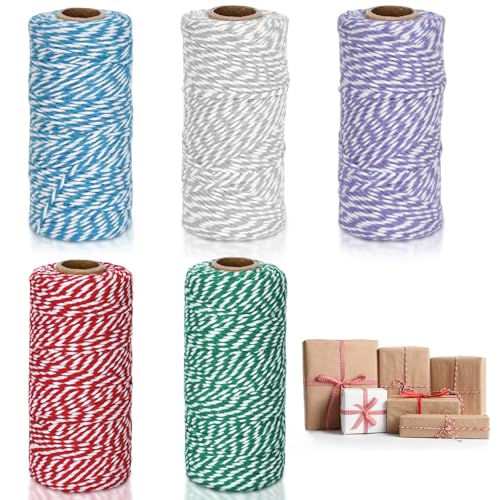 Ksvaye 5 Rollos Hilo Macrame 2mm Cuerda Manualidades Cuerda de Algodón de Navidad Cordón Hilo Cocinar para Floristería Envasar Regalos Bricolaje Hornear Jardinería Carnicería (5 Colores,500M)