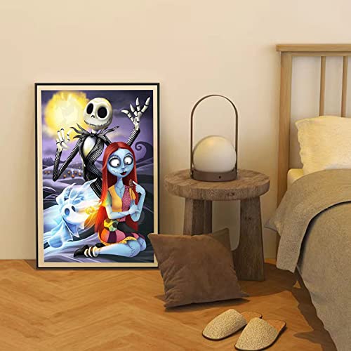 Maripabon 5D Diamond Painting Kit Adult Halloween Jack Sally Skull Full Diamond Round Diamond Diy Embroidery Arts Craft For Home Wall Decor, 11.8X15.7 Inch (Style B) #TOP3