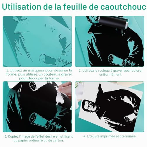 WOUMON Lot de 4 Plaque Linogravure, Vert Plaque Caoutchouc Souple à Graver, Feuilles de Lino pour Projets D'artisanat, Tampons en Caoutchouc et d'impression (Vert) – vue 6