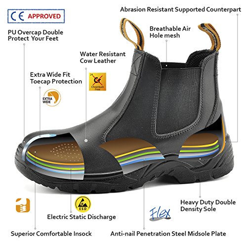 SAFETOE Sicherheitsstiefel Arbeitsschuhe mit Stahlkappe M8025 (S3 klassischer Artikel) von Anti-Punktion und wasserdichte, Schwarz, 41 EU