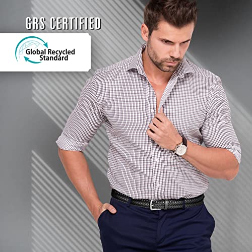 Nine West Mens Belt Vegan Leather Braided Dress Casual Everyday Belt 32mm Wide, Akron Black Belt Designed in the USA, M4