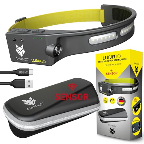 AMAFOX LUNA SPORT NEU!-Modell 2024 - LED Stirnlampe Joggen Edition - Kopflampe Stirnlampe led wiederaufladbar - Anthrazit - Jogging Lauflampe, mit...