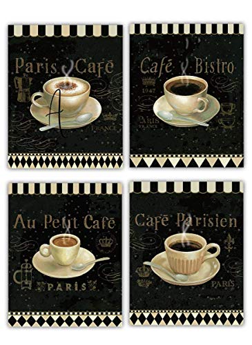 European Coffee Cafe'- Fine Art Wall 4 Set- 8 x 10"s Wall Art Prints- Ready to Frame + Bonus Latte Print. Paris Cafe' & Bistro Decor. Coffee & Kitchen Decor. Perfect For Coffee Lovers & Coffee Bars.