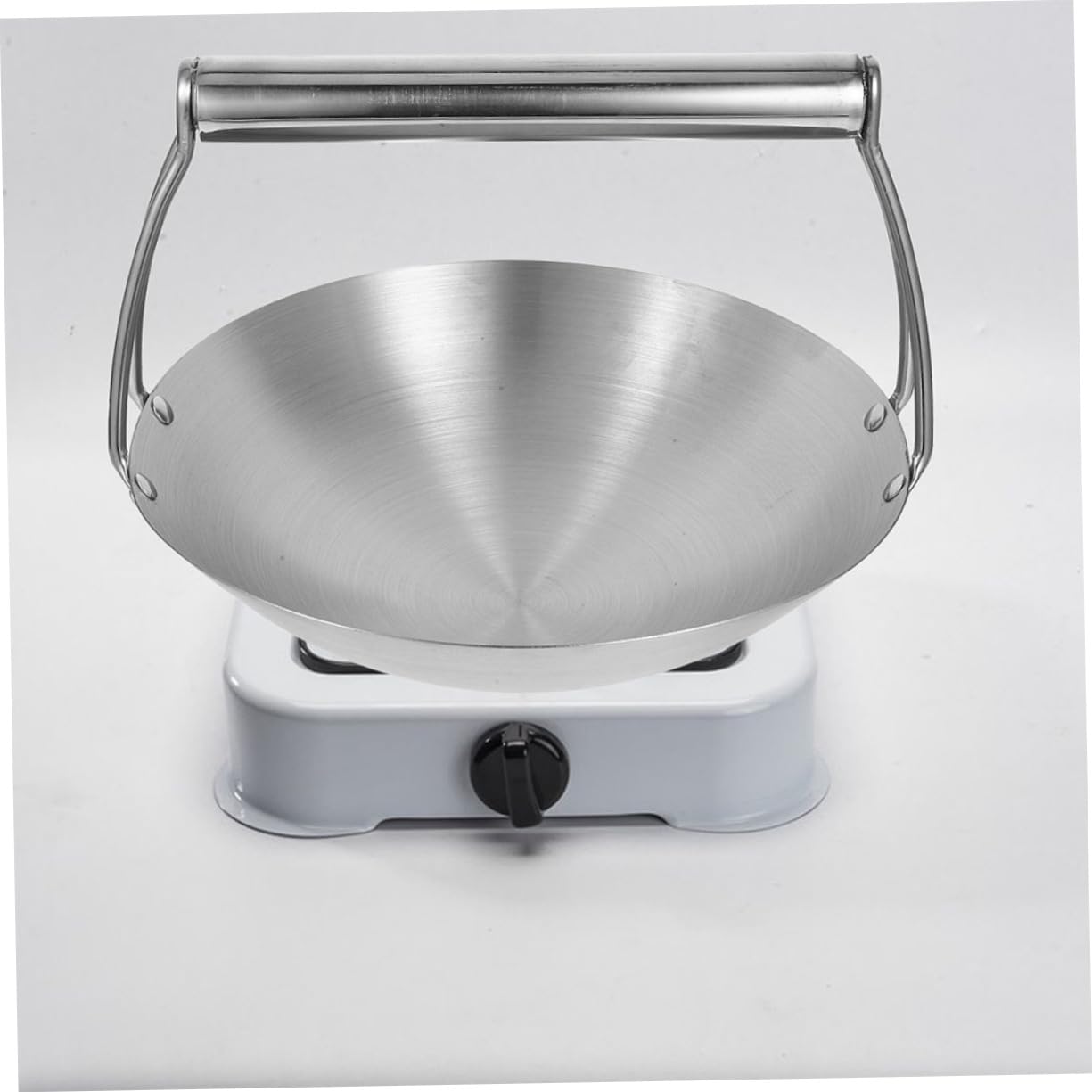 Ciieeo Wok aus Edelstahl mit Rundem Boden, 31, 75cm, Silber | Aufhängestange, zum Servieren, Braten und Kochen, für Küche, Restaurant und Zuhause
