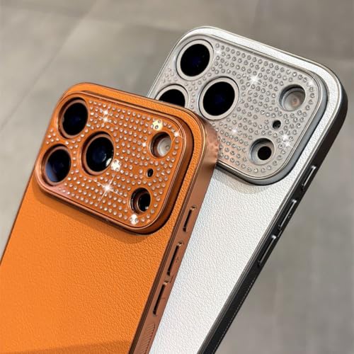 Coque luxe iPhone 14 Plus en cuir PU gris et finitions plaquées or - 3