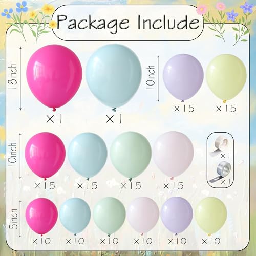 Image of 154Pcs Spring Wildflower Balloons Arch Garland Kit, Pastel Color Balloons for Flower Dasiy Floral Birthday Butterfly Tea Party Garden Baby Shower Decorations