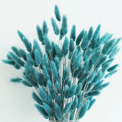 120 PCS Teal Dried Pampas Grass Decor 17-inch Pompas Floral Dry Flowers for Decoration Pampas Grass in All Bunny Tails Dried Flowers for Boho Wedding Decor