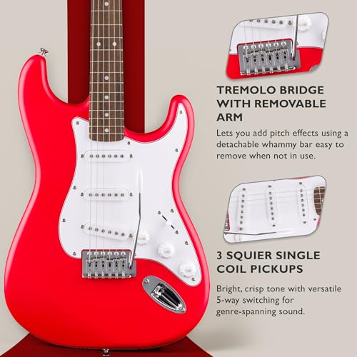 fender squier stratocaster - torino red bundle with amplifier gig bag strap instrument cable picks and austin bazaar instructional dvd