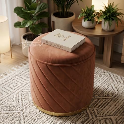 Image of Ottoman Stool, Puffy Stool, Sitting Stool, Modern Upholstered Round Ottoman, Dressing Table for Living-Coffee