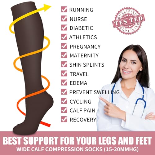 Image of Compression Socks for Women & Men Circulation (6 Pairs) 15-20 mmHg is Best Support for Athletic Running,Nurse