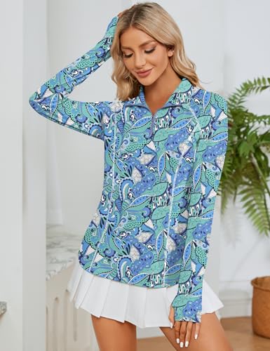 Image of LOMON Women Long Sleeve Shirts Sun Protection 1 /4 Zip Summer Quick Dry Hiking Shirts Quarter Zip Pullover for Women
