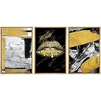 SIGNWIN Framed Canvas Print Wall Art Golden Landscapes with Colorful Paint Lips Abstract Fashion Mixed Modern Art Chic Closeup Ultra for Living Room, Bedroom, Office - 16