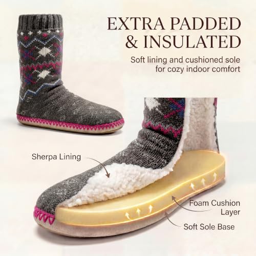 Image of cosyone1997 Slipper Socks for Women Warm Fuzzy Non Slip Soft Sole | Sherpa lining, padded sole, stretchy cuff and gripper dots for bedroom or lounging; gift-ready box, machine washable