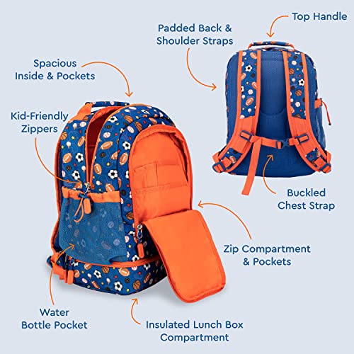 Bentgo® Kids 2-In-1 Backpack & Insulated Lunch Bag - Durable 16” Backpack & Lunch Container In Unique Prints For School & Travel - Water Resistant, Padded & Large Compartments (Sports) #TOP2