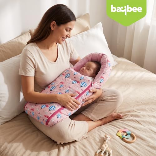 Image of Baybee Carry Nest for New Born | 3-in-1 Portable Baby Bed, Premium Cotton Fabric with Portable Design, Auto-Lock Zipper & Soft Cushion Filling (Pink)