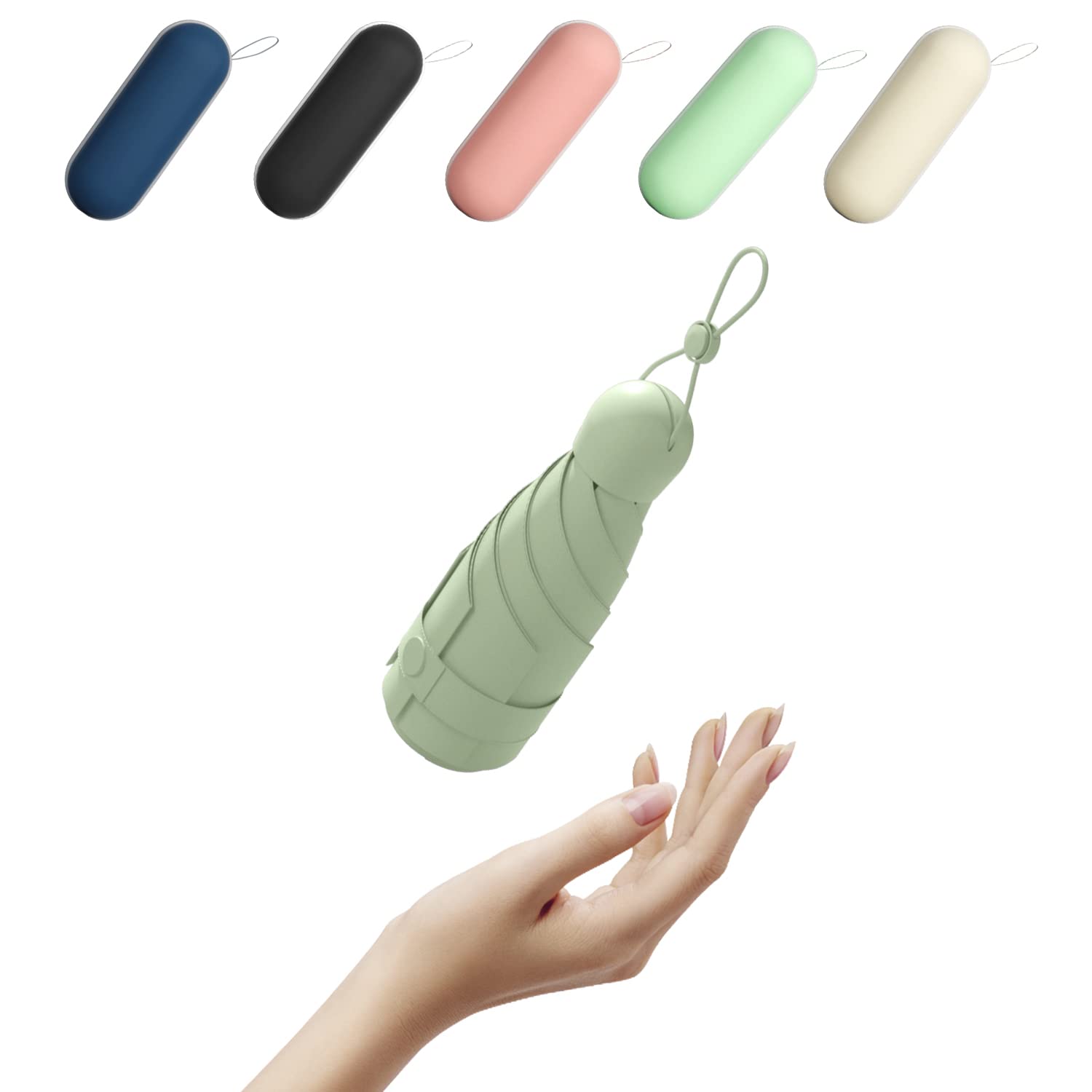 Photo 1 of BAODINI Travel Mini Umbrella for Purse With Case-Small Compact UV Umbrella Protection Sun-Lightweight Tiny Pocket Umbrella with Case for Women, Girls Green