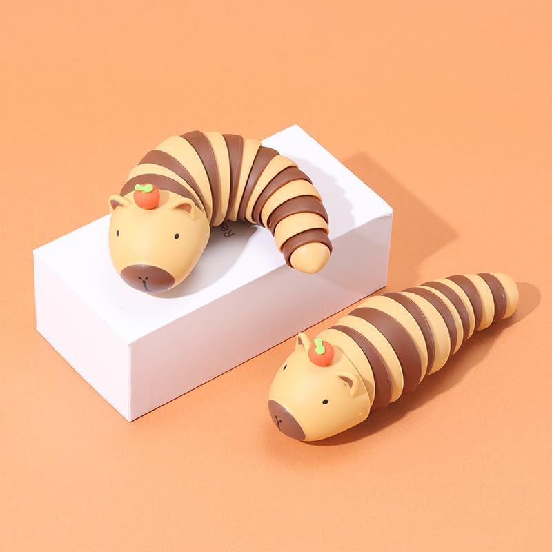 2 PCS Fidget Capybara Toys for Adults,3D Articulated Caterpillar Sensory Stress Relief Flexible Hand Toy, Ideal Party Favor Colorful Office Desk Toys