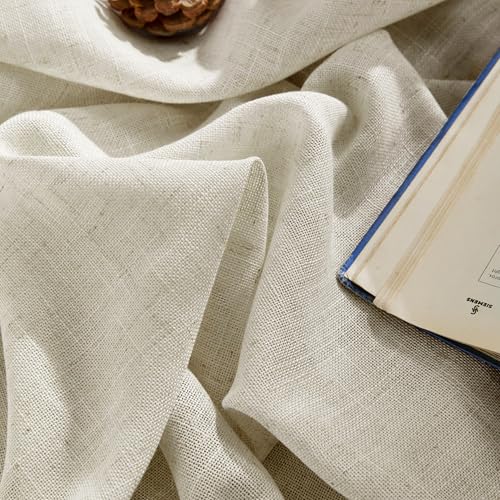 Image of Joydeco Semi Sheer Curtains for Living Room, Linen Curtains 108 Inch Length 2 Panels Set for Bedroom ,White Curtains 108 Inches Long Rod Pockets Back Tab (108 inch L x 100 inch W)