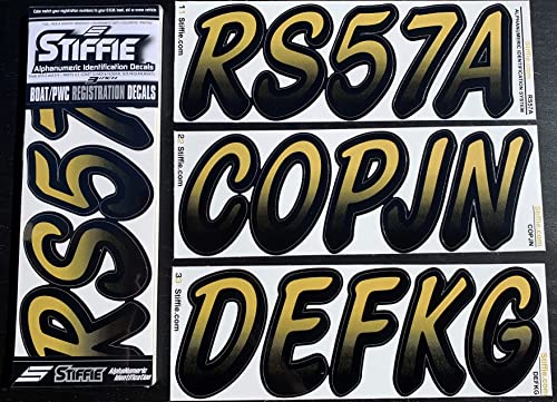 Image of STIFFIE Whipline Gold Rush /Black 3 inch Boat & PWC Registration Decals • Numbers Letters Stickers