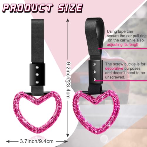 Image of Fabbay Bling Car Accessories Bling Heart Handle Ring Car Accessory for Women Hearts Hand Strap Drift Charm Rear Bumper Warning Ring Decor for Auto Interior Exterior Decoration(Hot Pink,Heart Style)