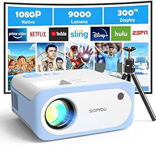 Mini Projector, Native 1080P Full HD 9000L SOPYOU Movie Outdoor Projector 4K Supported, Video Mini Portable Projector for HDMI, USB, Laptop, TV Stick, PS5, iOS & Android, U Disk