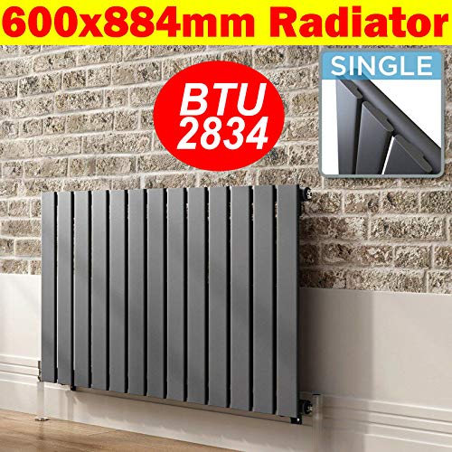 Calentador de radiador de 600 x 884 mm, columna horizontal, color antracita, de panel plano, baño, cocina, pasillo, vestidor, 13 bares, BTU 2834