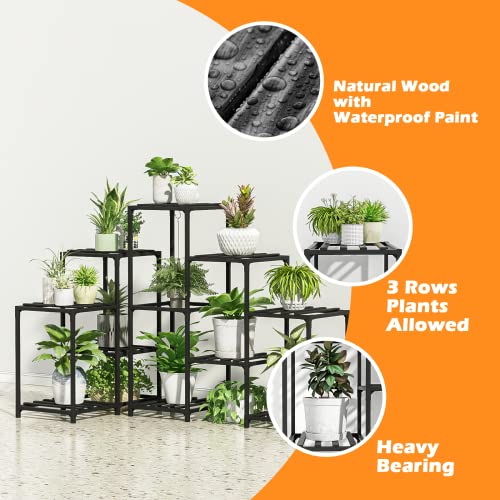 Bamworld Outdoor Plant Stand Indoor Black Corner Shelf 5-Tier 11 Potted Flower Shelves Wooden Garden Wood Plant Holder Rack For Living Room Lawn Window #TOP3