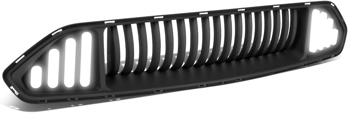 Auto Dynasty Front Grille Grill with LED Daytime Running Lights Compatible with 2018 2019 2020 Ford Mustang Base/Ecoboost/GT, Vertical Fence Style Front Bumper Hood Grille, Matte Black
