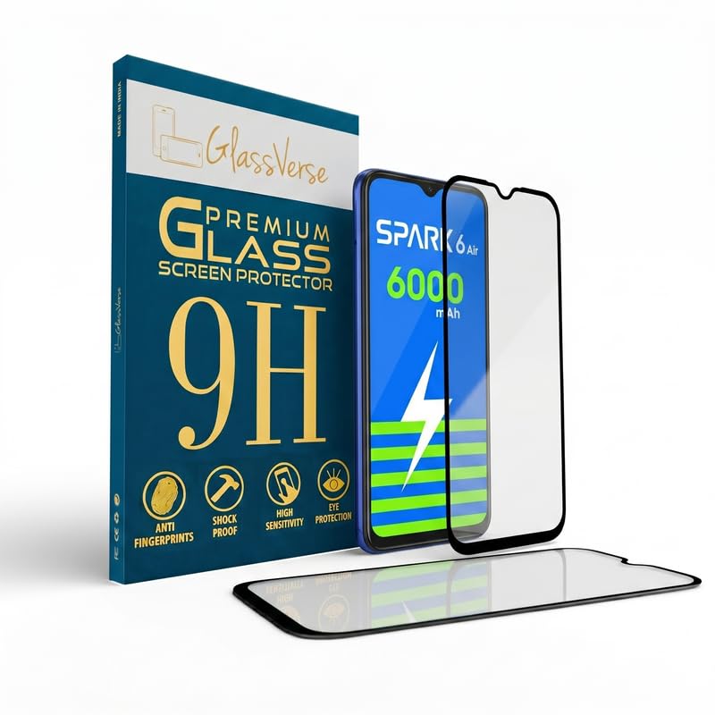 Image of GlassVerse PureView Tempered Glass for Tecno Spark 6 Air | Crystal Clear, 9H Hardness Screen Protector, Edge to Edge, Case Friendly, Hassle-less Installation Kit Included. (Pack of 2)