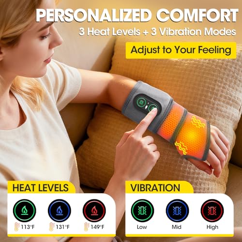 Image of Cordless Wrist Heating Pad Wrap for Arthritis and Carpal Tunnel, Rechargeable Heated Wrap Pad Wrist Massager for Hand Pain Relief, Red Light Heated Therapy Brace for Wrist to Woman Man and Elder, Gray