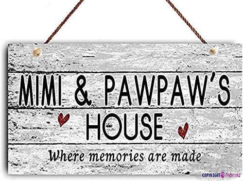 New Wooden Signs Mimi and Pawpaw's House Sign Where Memories are Made Distressed Style Gift for Grandparents Indoor Outdoor Sign,Wall Decoration Wooden Sign 8x12 INCH Funny Gifts for men and women