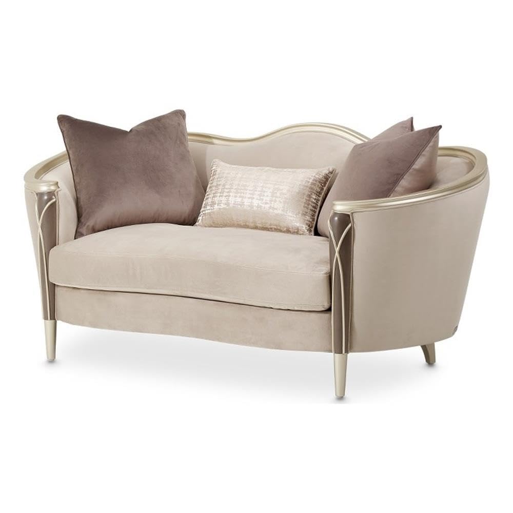 MICHAEL AMINI Villa Cherie Velvet Loveseat in Porcini/Hazelnut Brown
