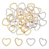 GOMAKERER 40 anillos conectores de corazón de acero inoxidable 201, 2 colores de anillo hueco, marco de corazón, biseles abiertos para pulseras, collares, joyas