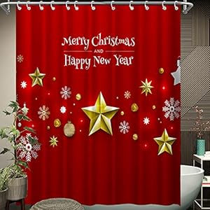 AlanRoye Merry Christmas Shower Curtain for Bathroom Red Happy New Year White Snow Gold Yellow Waterproof Sekka…