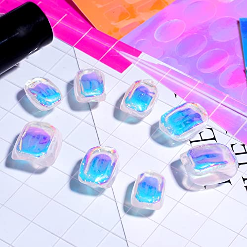 Hinzic 16 Sheets Aurora Nail Foil Cellophane Self-Adhesive Stickers Broken Glass Paper Films Holographic Laser Iridescent Nail Decals Diy Nail Art Decoration For Women Girls #TOP3