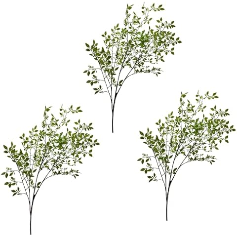 FGYZYP 3Pcs Artificial Greenery Plant Branches, 43inch 2 Fork Fake Silk Nandina domestica Thunb Greenery Stem, Faux Plastic Plant Floral Arrangement for Home Party Wedding Farmhouse Bouquets Decor Cover