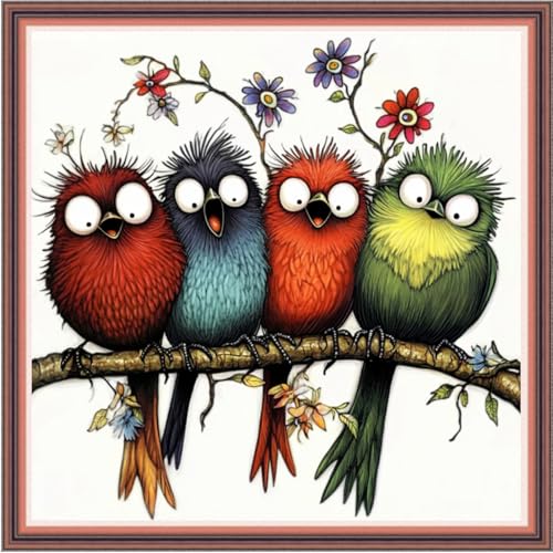 Image of Dooxvey Cross Stitch Kits for Adults Beginners,Full Range of Cross-Stitch Stamped Kits Needlepoint Kits for Beginners Embroidery Kits 11CT Cross Stitch Patterns-Four Rainbow Birds 18x18 inch