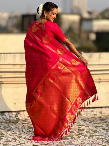 Image of SGF11 Women's Kanjivaram Pure Soft Silk Saree With Unstitched Blouse Piece